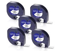 UniPlus Compatible Ruban pour Étiqueteuse Compatible pour 91200 91220 S0721510 Ruban Papier pour LT-100H LT-100T LT-110T Plus QX50 XR XM, 12mm x 4m, Noir sur Blanc, Lot de 5