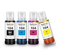 Uniplus Encre E104 ET-2870 ET-2821 ET-2812 ET-1810 ET-4800 ET-2840 ET-2830 Cartouche Compatible pour Epson E104 Multipack Bouteille Compatible pour Epson Ecotank ET-2826 ET-2820 ET-2711 ET-2825 ET2810