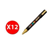 Uniposca - Marca Tore Base Water - Punta Media Pc - 5m -1,8-2,5 Mm - Or - Conf.12 Pcs