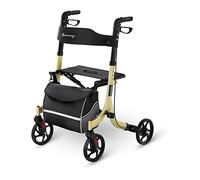 Uniprodo Déambulateur Léger Rollator Ambulateur Aide À La Marche Marchette UNI_ROLL_04 F (4 Roues, Pliable, Siège, Dossier, Porte-Canne, Sac De Courses, Champagne, 136 kg)