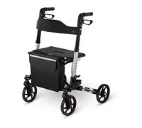 Uniprodo Déambulateur Rollator Ambulateur Aide À La Marche Marchette UNI_ROLL_01 DF (4 Roues, Pliable, Siège, Dossier, Porte-Canne, Sac De Courses, Argent, 136 kg)
