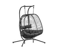 Uniprodo UNI_HC_04 Fauteuil suspendu sur pied - pour deux personnes - siège pliable - noir/gris Chaise suspendue Fauteuil oeuf suspendu Loveuse suspendue Oeuf suspendu