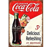UNiQ Designs Plaque en métal Coca-Cola - Décoration murale rétro - Affiche Coca Cola vintage des années 50 - 30,5 x 20,3 cm