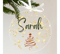 Uniqicon 12pcs Flocons De Feuilles d'or Ronds, DIY Disque Acrylique Transparents pour Décoration De Sapin De Noël, Disque Rond Acrylique Extra Épais De 3 mm pour Étiquettes Cadeaux, Décor De Fête