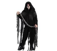 UniqKaliber Cape à capuche en lambeaux pour adulte, cape de magicien médiéval de la Renaissance - Costume de faucheuse pour cosplay, Halloween