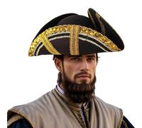 UniqKaliber Chapeau de pirate tricorn colonial de luxe pour adultes - Accessoire de costume de boucanier noir pour le thème de l'histoire révolutionnaire et les fêtes d'Halloween