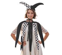 UniqKaliber Ensemble collier et chapeau de bouffon de Noël avec collier et chapeau de clown victorien à carreaux avec grelots Accessoire de costume