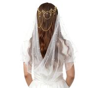 UniqKaliber Voile de mariage avec perles brillantes - Coiffe elfe elfe - Accessoire de robe de déesse - Costume de fée Renaissance