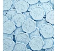 UNIQOOO Lot de 50 autocollants de cire pour enveloppes d'invitation de mariage - Eucalyptus - Bleu clair - Parfaits pour invitation, Noël, emballage cadeau
