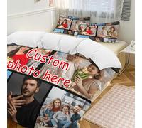 Uniqora Parure de lit Personnalisé, Housse de Couette Personnalisé avec Photo/Texte et Taie d'oreiller, Couette Housse Personnalisable Différentes Tailles pour Famille Couple (Style 2 (8 Photos))