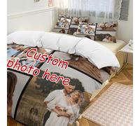 Uniqora Parure de lit Personnalisé, Housse de Couette Personnalisé avec Photo/Texte et Taie d'oreiller, Couette Housse Personnalisable Différentes Tailles pour Famille Couple (Style 2 (5 Photos))