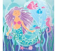 Unique 58322EU Lot de 16 serviettes en papier 16,5 cm Motif sirène Multicolore