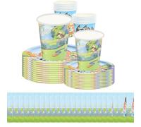 Unique anniversaire bluey fournitures de fête d'anniversaire | Servir 10 invités |Décoration d'anniversaire bluey et bingo ensembles de vaisselle | déco anniversaire bluey | Dinner & Cake Plates