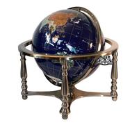 Unique Art 53,3 cm de Hauteur Bleu Lapis Océan Table Top Gemstone Mondiale Globe avec 4 Leg Argent Stand