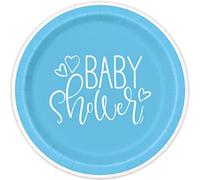 Unique- Assiettes en Carton Écologiques-18 cm-Blue Hearts Baby Shower-8 Pièces (Lot de 1), 73384EU, Multicolour