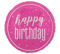 Unique- Ballon en Aluminium Happy Birthday-45 cm-Fête à Thème Rose Glitz-1 pièce (Lot de 1), 82286, Multicolour, Taille