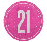 Unique- Ballon en Aluminium pour 21e Anniversaire - 45 cm - Fête à Thème Rose Glitz - 1 Pièce (Lot de 1), 82290, Multicolour, Moyen