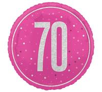 Unique- Ballon en Aluminium pour 70e Anniversaire - 45 cm - Fête à Thème Rose Glitz - 1 Pièce (Lot de 1), 82295, Multicolour