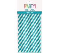 Unique Bleu sarcelle Lot de 40 pailles en papier rayé Caraïbes, 63708, Pack of 40