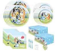 Unique Bluey Lot de 16 assiettes plates, 16 assiettes à dessert, 16 serviettes de table, 2 nappes