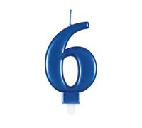 Unique-Bougie d'anniversaire chiffre 6-9 cm | Bleu | Métallique | 1 pièce, 19616, 7 centimeters