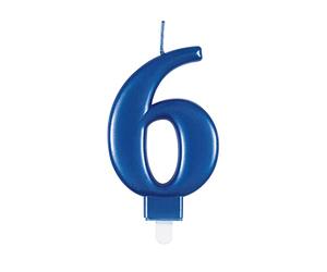 Unique-Bougie d'anniversaire chiffre 6-9 cm | Bleu | Métallique | 1 pièce, 19616, 7 centimeters