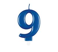 Unique-Bougie d'anniversaire chiffre 9-9 cm | Bleu | Métallique | 1 pièce, 19619, 7 centimeters