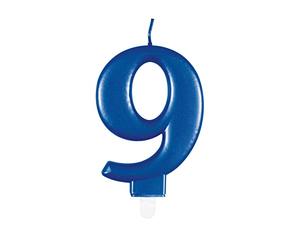 Unique-Bougie d'anniversaire chiffre 9-9 cm | Bleu | Métallique | 1 pièce, 19619, 7 centimeters