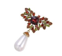 Unique Boutique Broche en alliage avec perles et pierres précieuses vertes et rouges Idéal pour une tenue professionnelle et un événement spécial