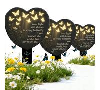 Unique Butterfly Heart-Shaped Floral Acrylic Outdoor Memorial Plaque, 20 * 14cm 2D Weatherproof Grave Marker Garden Patch, Remembrance Decor, Sympathy Gift for Lawns, Cemeteries (3PCS, 20 × 14 cm)