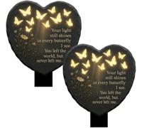Unique Butterfly Heart-Shaped Floral Acrylic Outdoor Memorial Plaque, Weatherproof Grave Marker with Flower Pattern, Sympathy Comfort Gift for Loved Ones (2pcs)