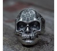 Unique Couleur Argent 316l Acier Inoxydable Lourd Sucre Crâne Anneau Hommes Mandala Fleur Santa Muerte Biker Bijoux