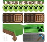 Unique Décorations d'anniversaire Minecraft - Décorations de fête Minecraft - Assiettes et serviettes, nappe, bannière, ballons, liste de contrôle - Fête Minecraft pour 16 personnes
