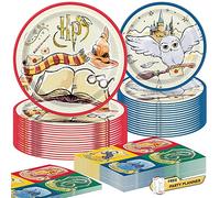 Unique Ensemble de vaisselle Harry Potter pour 16 invités - Serviettes de déjeuner, assiettes à dessert et assiettes à dîner - Thème du livre de magicien de Poudlard - Kit de décoration d'anniversaire