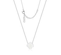 Unique Four Leaf Clover Necklace for Women Girl White Black Blue Red Lucky Clover Pendant, 18 K Gold Plated Jewelry Christmas Valentine's Day Gifts (Silver-White)