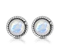 Unique Gems Boucles d'oreilles rondes en argent 925 avec pierre de lune Ø 8 mm Pour femme