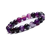 Unique Gems Bouddha Bracelet de perles Agate violet 10mm pierre naturelle discret pour la femme extensible 15cm à 18cm
