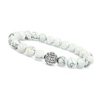 Unique Gems Bracelet de perles turquoises blanches 8 mm en argent sterling 925 par Chakra Mantra, bracelet perle en argent, pour homme et femme, Nach Kundenwunsch, Argent sterling, Magnésite