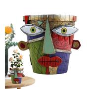 Unique Head Planter, Funny Flower Pot For Balcony - Rétro Abstract Face with Vibrant Colors, Art Decoration Garden And Indoors