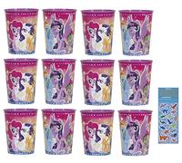Unique Le lot de fournitures de fête d'anniversaire My Little Pony comprend 12 gobelets en plastique réutilisables et 1 feuille d'autocollants dinosaures