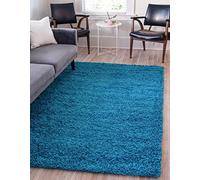 Unique Loom Solo Solid Shag Collection Modern Plush Turquoise Rectangle (5' x 8')