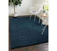 Unique Loom Solo Solid Shag Collection Tapis Moderne en Peluche Bleu Marine 155 x 245 cm