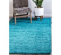 Unique Loom Solo Solid Shaggy Collection Tapis Moderne en Peluche Luxuriant et Doux (rectangulaire 152 x 201 cm) Bleu Turquoise