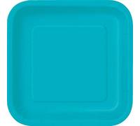 Unique Lot de 12 assiettes à dessert carrées en carton - 17,8 cm - Bleu sarcelle des Caraïbes