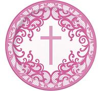 Unique Lot de 8 assiettes à dessert rondes avec croix rose fantaisie (17 cm) - Superbes assiettes dorées pour événements, fêtes et célébrations inoubliables