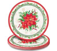 Unique Lot de 8 assiettes à dessert rondes en papier - 17,8 cm | Poinsettia Noël festif