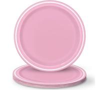 Unique Lot de 8 assiettes plates rondes à rayures fines roses 2,7 m