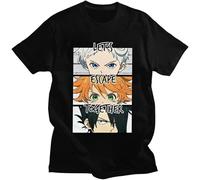 Unique Male Promised Neverland T-Shirt Emma Manga Norman Ray Anime Tee Printed Mens Top Tee Black XXL