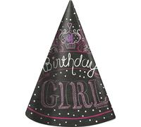 Unique - Mignon - Chapeaux de fête "Girl", Anniversaire Pack de 8 - Papier SG31096 (Taille unique) (Noir)