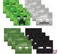 Unique Minecraft Lot de 16 masques de fête, Creeper, Enderman, Zombie, Squelette, pour fêtes d'anniversaire d'enfants et fêtes de jeux